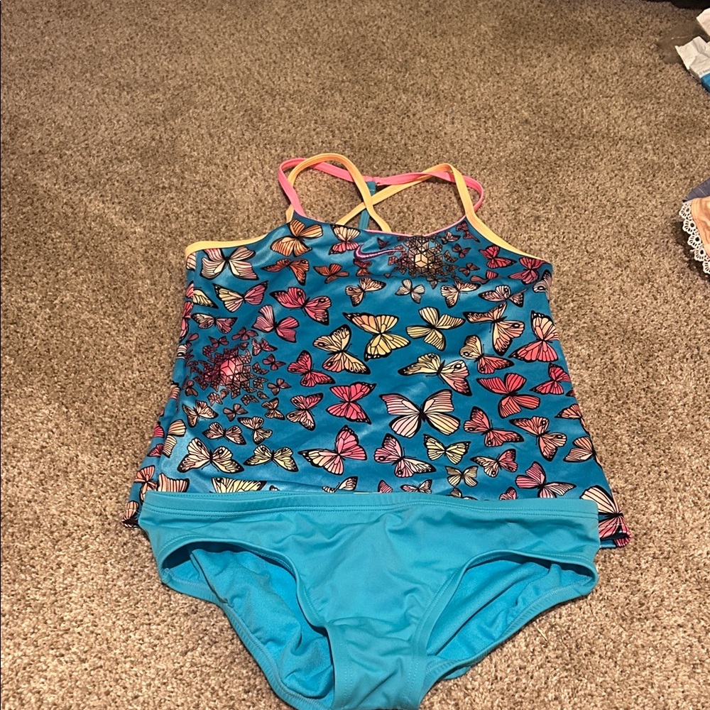Nike Girls Blue Butterfly Tankini Swim Set